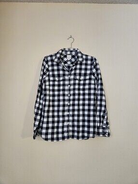 J. Crew Navy and White Check Button-Down Shirt, Size Medium